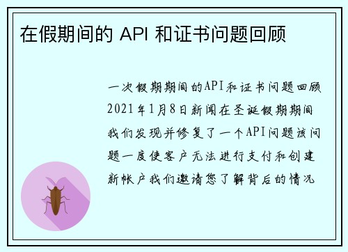 在假期间的 API 和证书问题回顾 